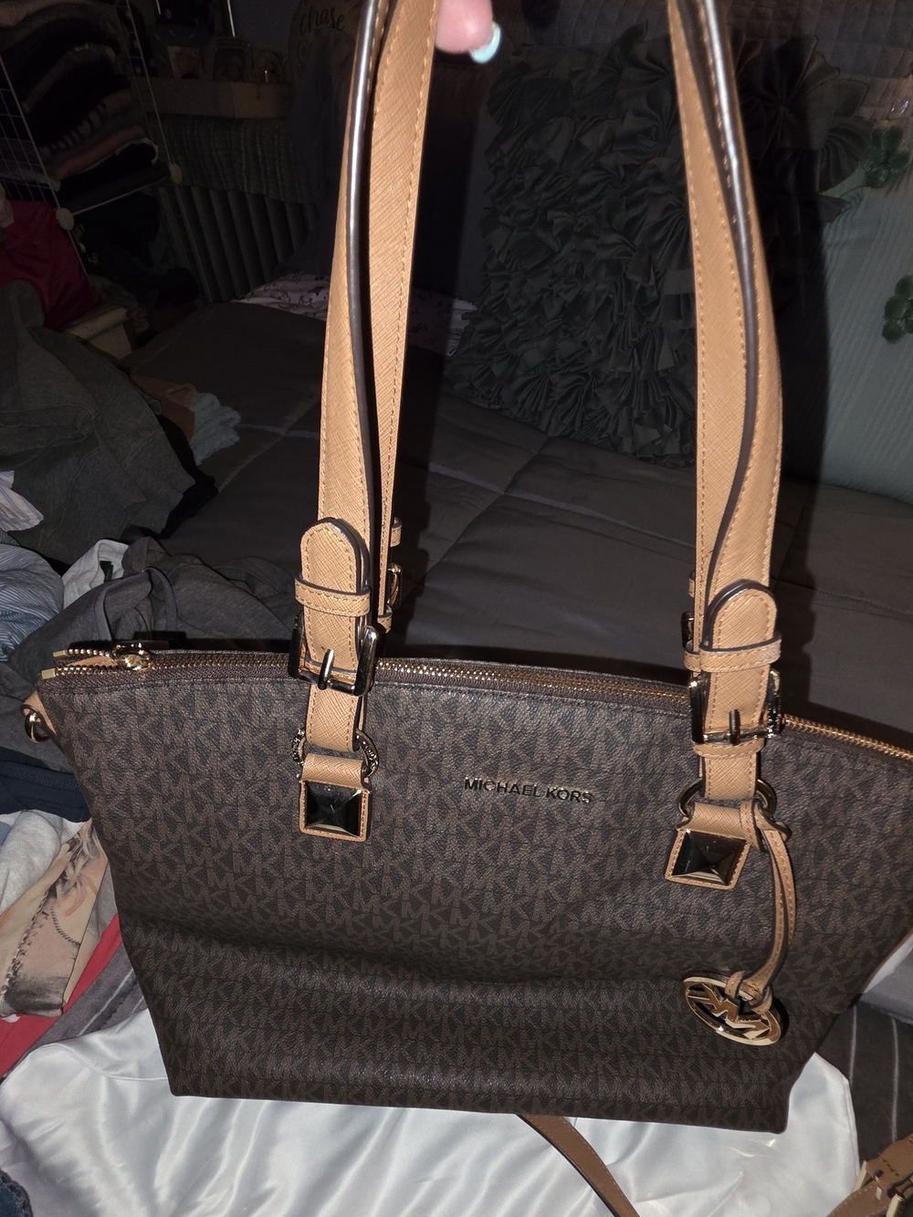 Michael Kors Brown Logo Multi-use Tote with Tan Trim - Picture 4 of 12